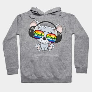 Cute mouse in rainbow sunglasses and headphones. Hoodie